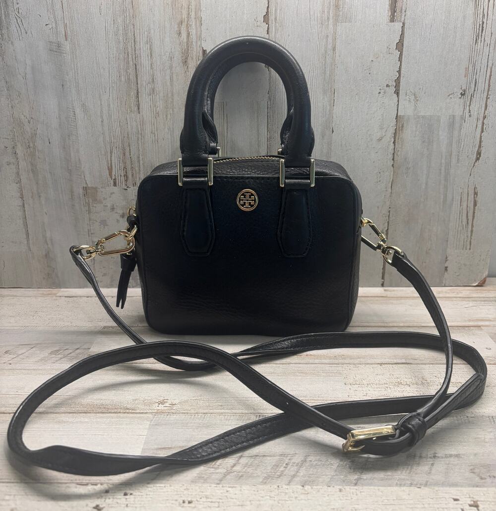 Rare Tory Burch Lendon Shrunken Boxy Satchel Mini Crossbody Purse in Black EUC